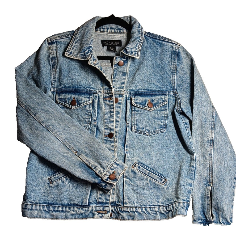 Rachel Zoe Women's Denim Jacket Button up Light Wash Retro Motocycle Medium
